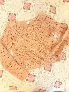 AND NOW THIS Peach Crochet Openwork Top